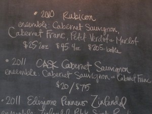 Inglenook einfache Preisliste in Bistro